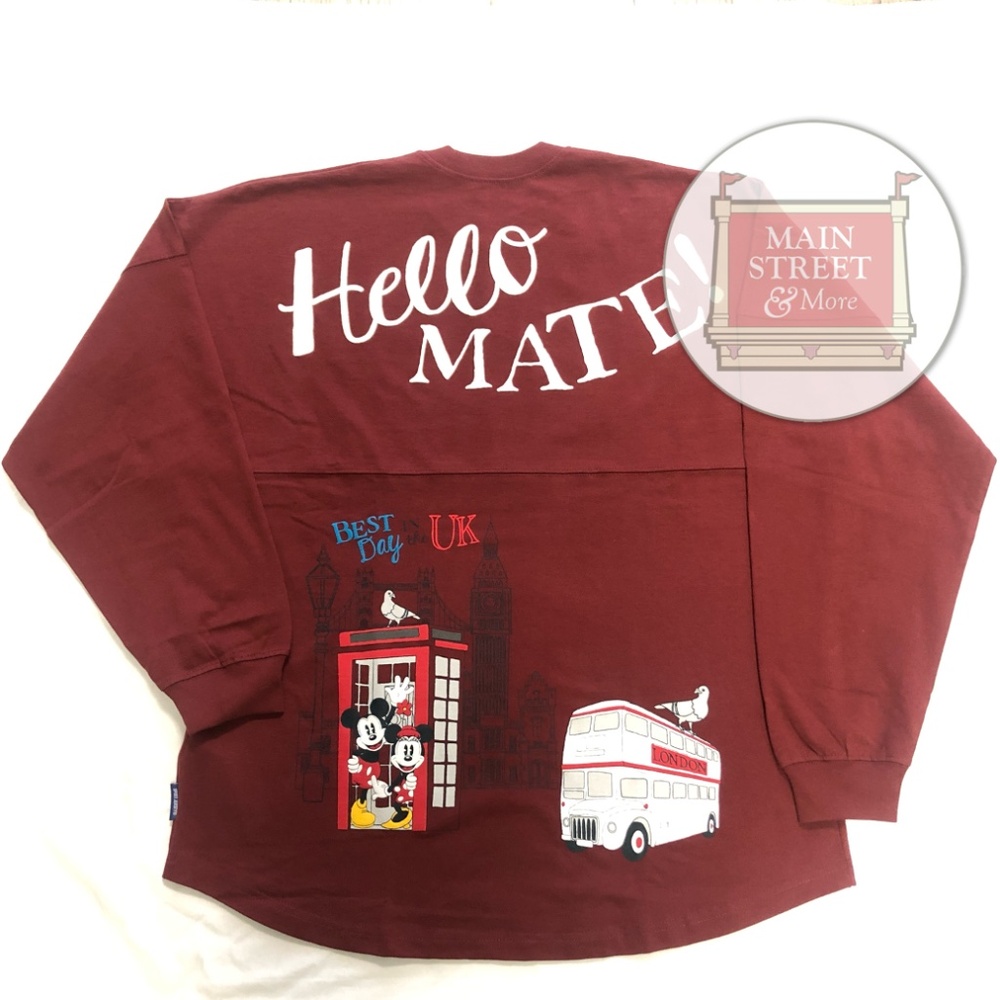 Disney Epcot UK Mickey & Minnie “Hello Mate” London Spirit Jersey LARGE - NEW